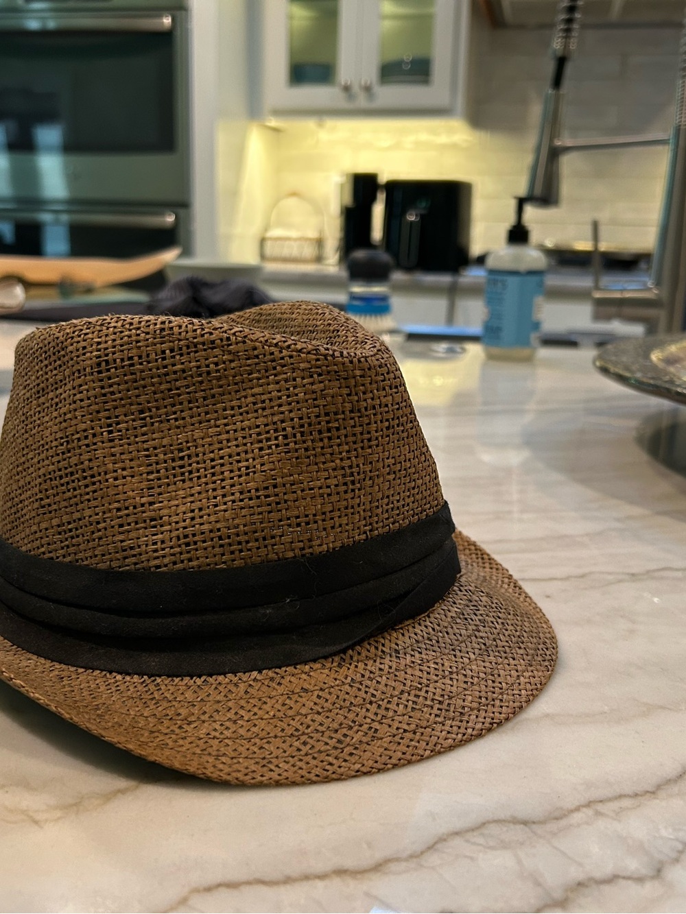 Straw Fedora Hat with Black Band - Neutral Tan - fits adult small - Picture 2 of 5